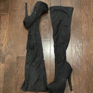 Anne Michelle Black Over the Knee Stretch Stiletto Boot